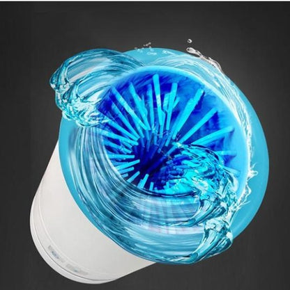 USB paw washing cup with vibrant blue water and swirling design, showcasing cleaning functionality.