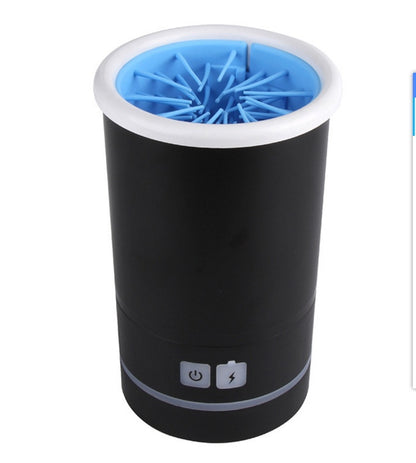 USB paw washing cup in black with blue interior, designed for easy portable pet cleaning.