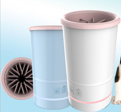 USB paw washing cup portable in blue and white colors, featured with a user-friendly design and automatic cleaning function.